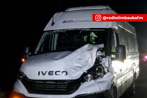Van da Prefeitura de Santa Quitéria colide com vaca solta na CE-187, em Tamboril