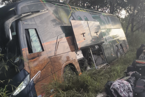 GRAVE SUSTO NA BR-226! Ônibus da banda Mastruz com Leite bate em árvore após motorista tentar desviar de buraco no Maranhão.