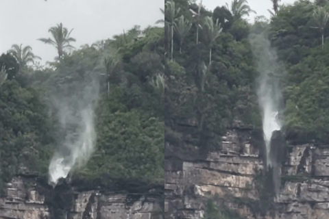 Cachoeira invertida faz água subir ao invés de descer